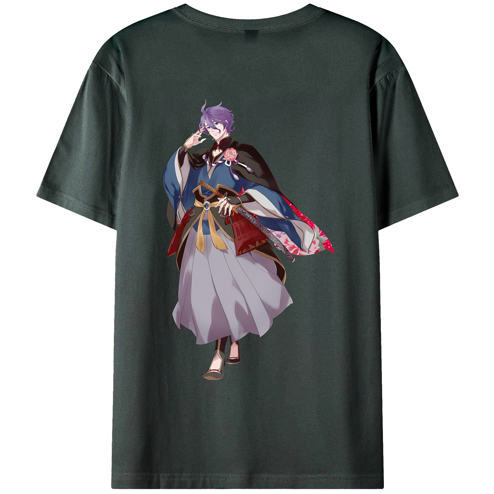 （画像用） 刀剣乱舞 Touken Ranbu 綿100％ メンズ半袖Tシャツ（バックプリント） 通気性
